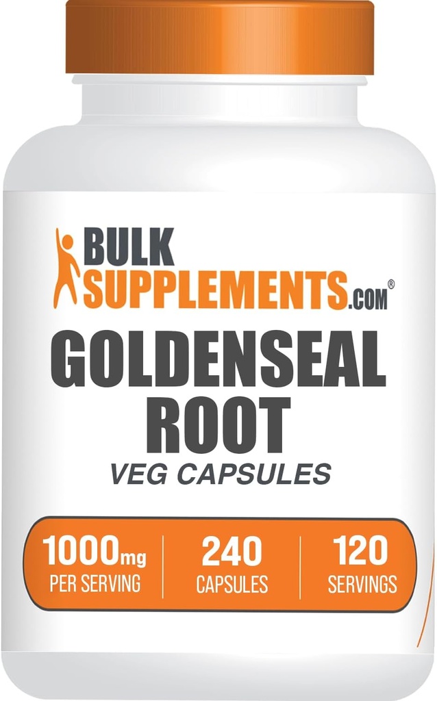BulkSupplements.com Capsule de rădăcină Goldenseal - Suplimentul vegetal, Sursa de rădăcină de sigiliu de aur - Vegan & Gluten gratuit, 1 capsulă per servire, 240 Capsule de legume (Pachet de 1)