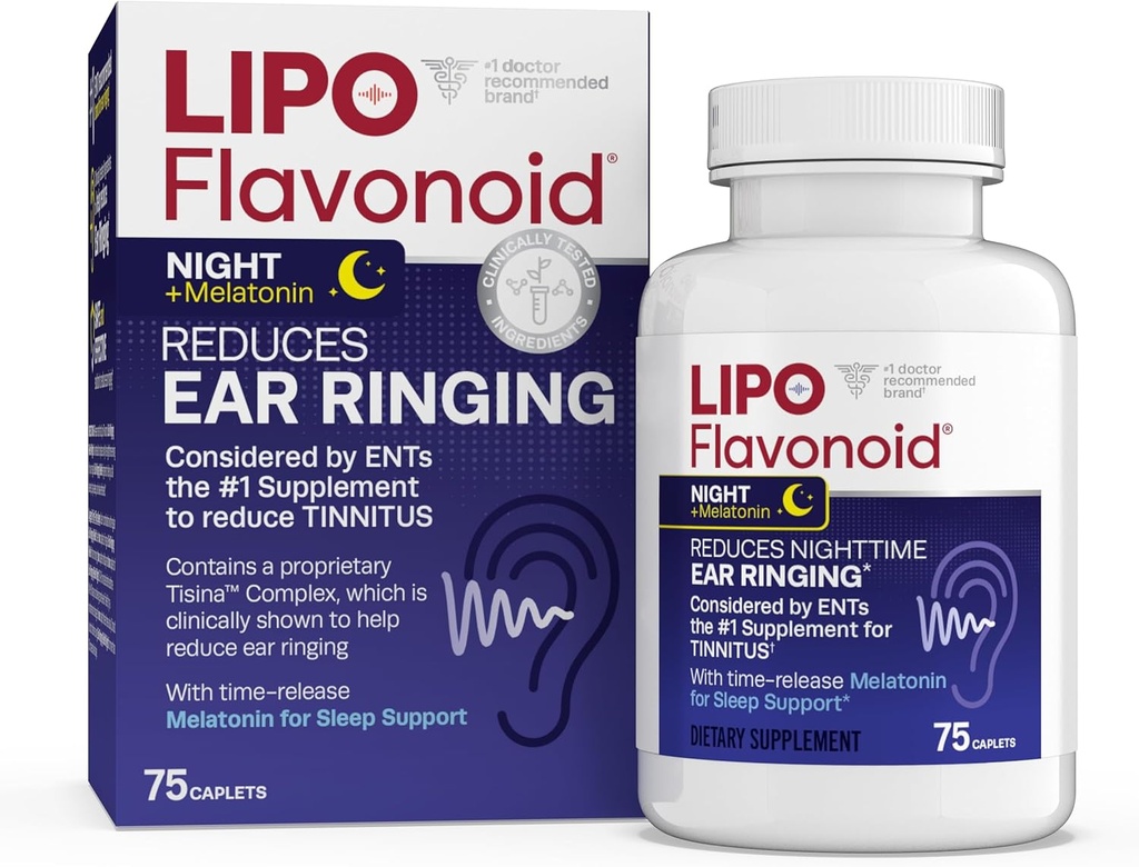 Lipo-Flavonoid PM pe timp de noapte pentru Tinitus Relief - Ajutor pentru somn cu Melatonina, Bioflavonoizi, & Vitamina C - Sunarea în urechi, sănătatea urechii, & Relaxare - Utilizarea cu lipo-Flavonoid Plus - 75 Caplete