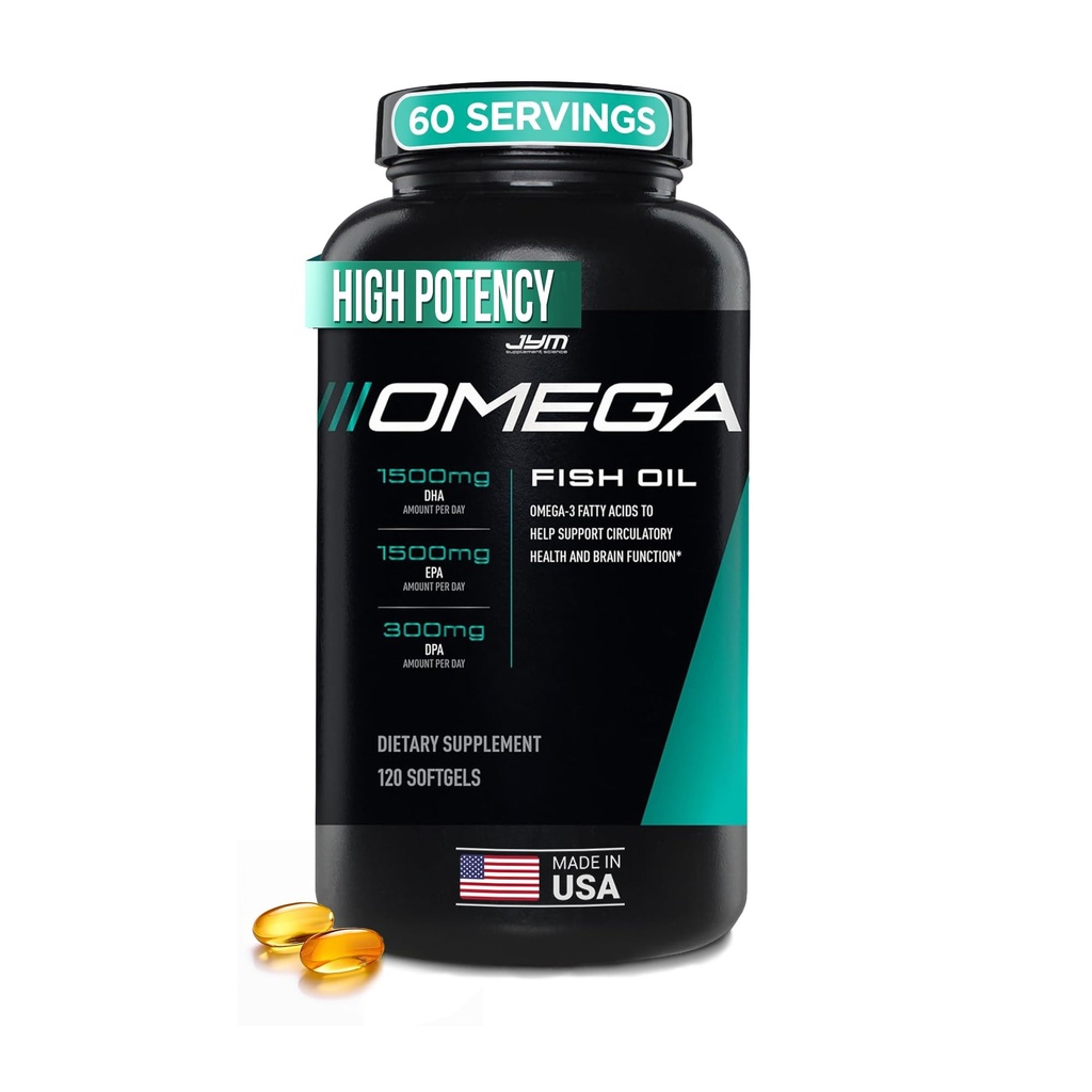 JYM supliment de știință Omega JYM ulei de pește 2800mg, Omega de mare potențial 3, EPA, DHA, DPA pentru creier, inimă, și sprijin comun 120 Geluri moi