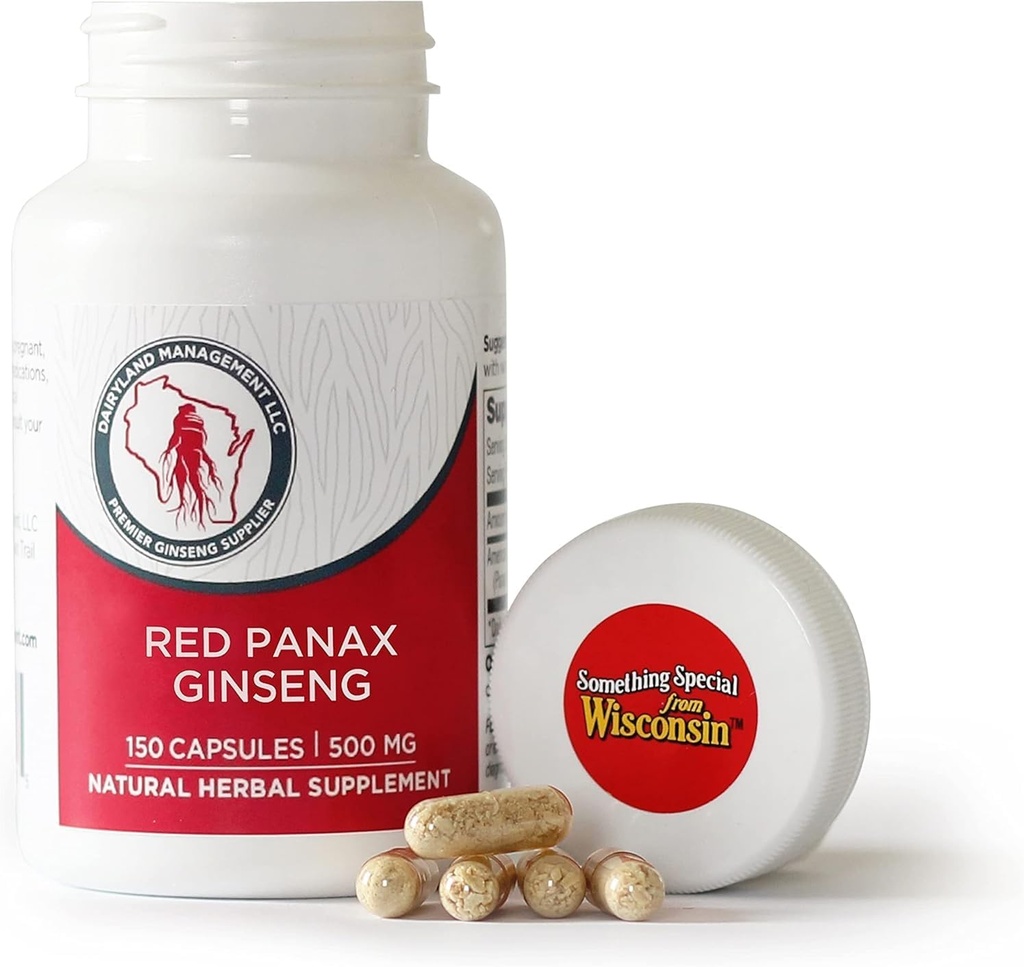 Dairyland Management LLC 100% Capsule Roșu Panax Ginseng Coreean autentice - 500 mg. Putent sol Ginseng Root Extract pulbere - Nu Fillers, Binders sau alți aditivi. (150 ct)
