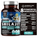 Himalayan Shilajit pur pentru femei și bărbați [50% Acid pelvian] mai bine decât Resin cu Ashwagandha, Ginseng, Turmeric, Gingko Biloba, Stinging Nettle, Cordyceps pentru a sprijini energia și imunitatea, 60Caps