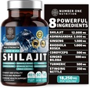 Himalayan Shilajit pur pentru femei și bărbați [50% Acid pelvian] mai bine decât Resin cu Ashwagandha, Ginseng, Turmeric, Gingko Biloba, Stinging Nettle, Cordyceps pentru a sprijini energia și imunitatea, 60Caps