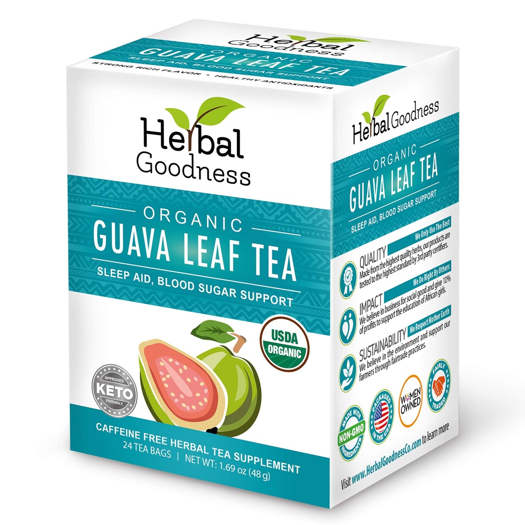 Guava Leaf Ceai 24 Ceai Bags - 100% Organic Natural Guava Frunze Ceai - Hojas De Guayaba Organica pentru Suport Imun, Digestion & Relaxation 