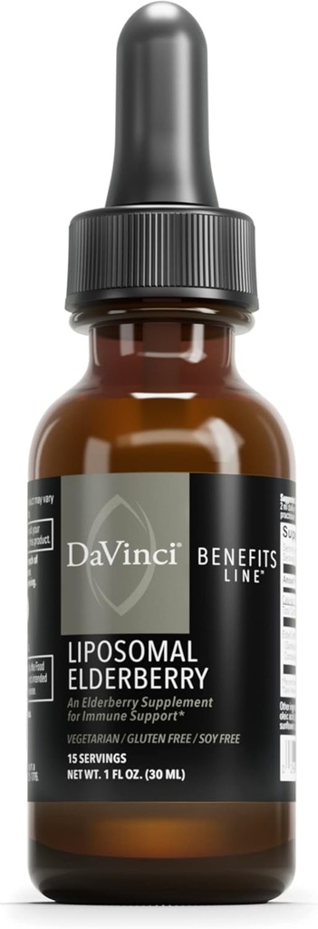 DAVINCI Labs Liposomale Elderberry - Supplement de suport imunitar pentru Plămâni Sănătoși, Gât și Sinus* - with ElderCraft European Black Elderberry Extract - Gluten-Free - Vegetarian - 30 ml, 15 Servings