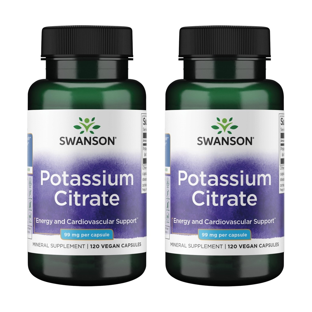 Swanson Citrat de potasiu - Supliment mineral de promovare Heart Health & Energy Support - SIDA nervul optim și funcția renală cu ingrediente naturale - (120 capsule, 99mg fiecare) (2 ambalaj)