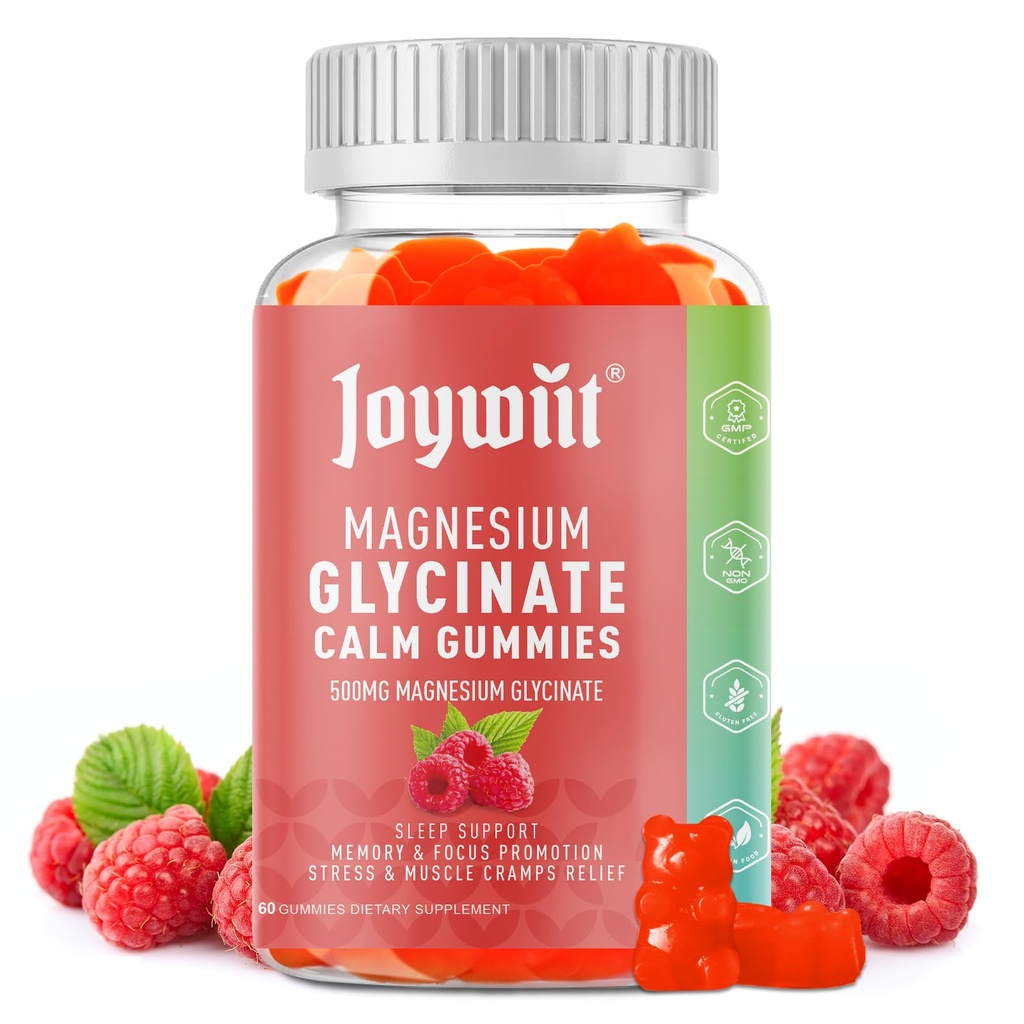 Gume de magneziu Glycinate 500mg Supliment de magneziu Gume, Threonat 200mg, Vitamina D,B6,B12,Calm Mood, Muscle Relief, Nervie de sănătate, Osos Support- 60 Counts