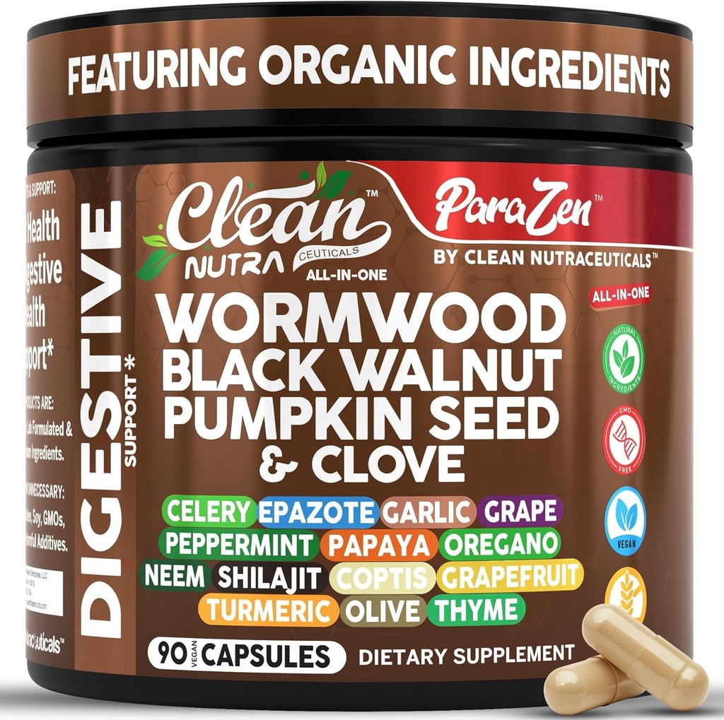 Clean Nutra Wormwood Black Walnut Dovleac Seminte de dovleac Cuișoare ulei Usturoi Papaya Neem Diatomee Pământ Femei Probiotic Gut Sănătate Curățare Detox Oregano Olive Turmeric Supliment Capsule Vegan