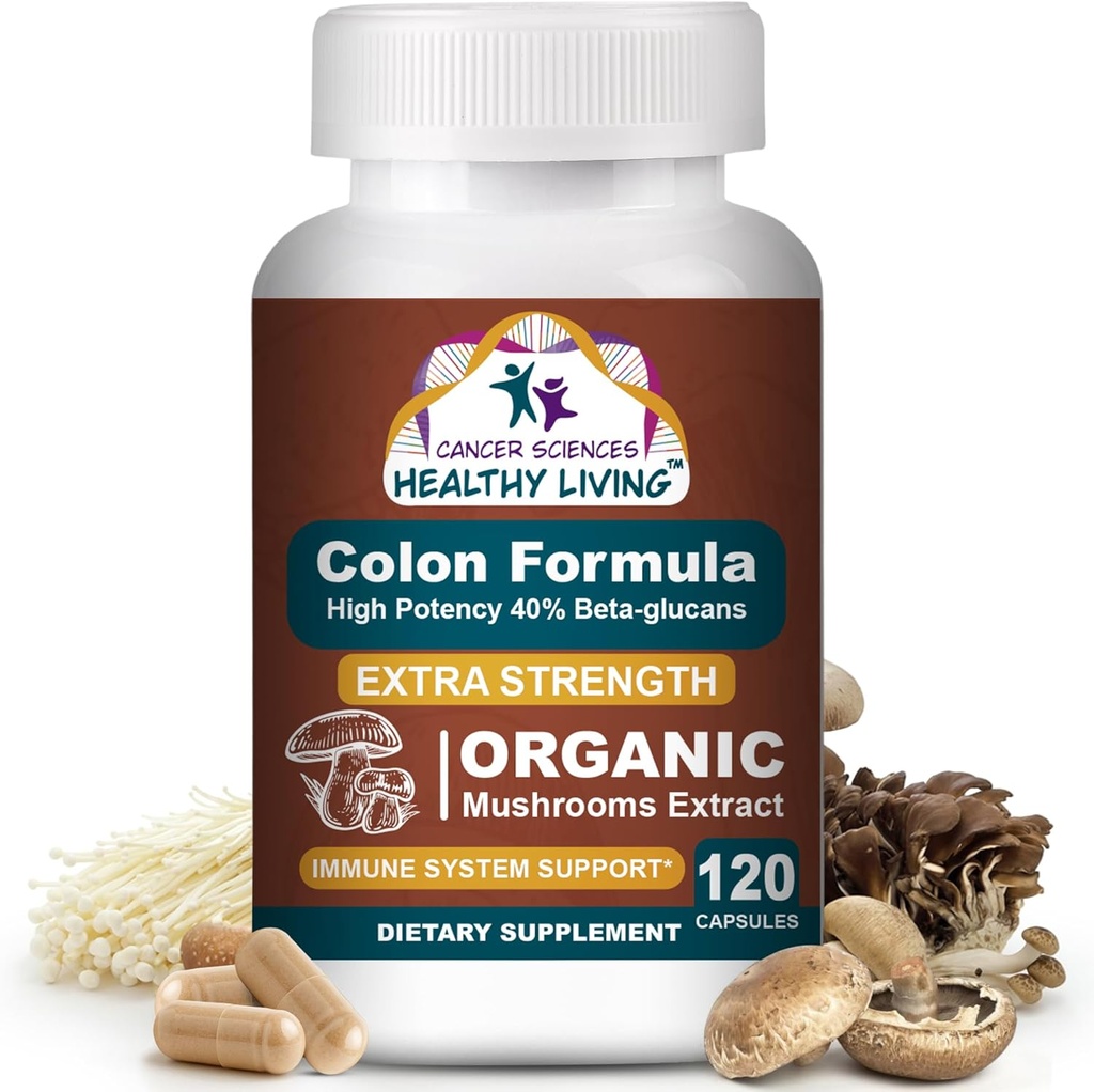 Cancer Sciences Wellness Supplement, USDA Certified Organic Ciuperci Extract, Extra Putere 1500 mg, High Potence 40% Beta-Glucans, Immune, Gut & Digestive, Colon Cleanse & Detox, 120 Capsuri