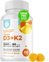 DR. MORITZ Vitamina D3 Gumies (5000 UI) cu K2 - pentru adulți și copii - Vitamina D3 K2 Gume pentru asistență imună și sănătate osoasă - Vegan, zahăr fără, gluten gratuit (conte 60)