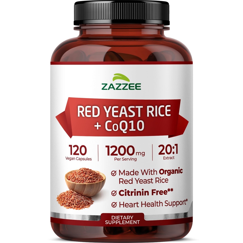 extra puterea Red Yeast Rice cu CoQ10 - 20X concentrat 1200 mg Red Yeast Rice Supliment cu Niacin CoQ 10 și BioPerine pentru absorbție îmbunătățită - non-GMO Vegan & ISO Lab testate (75 Servings)