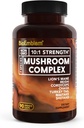 BioEmblem Mushroom Complex - 10:1 Putere și 7 Specii - Lions Mane, Reishi, Cordyceps, Chaga, Maitake, Shiitake Mushroom Supplement - Imunitate, Energie & Focus, Brain - Non-GMO, Vegan - 90 Caps