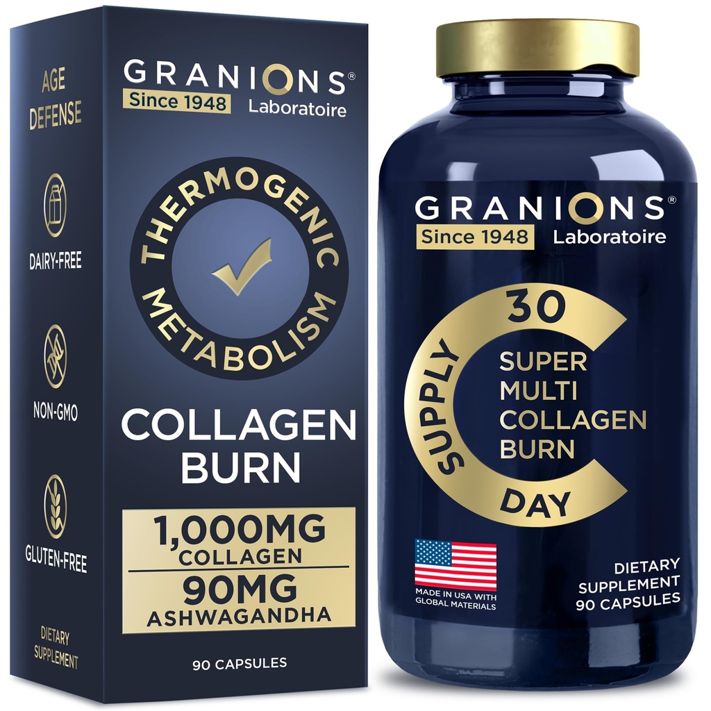 Granioni Hidrolize termogenice Colagen Burn - Acid hialuronic, vitamina C - Celulita de aparare si repararea dermal Multi Colagen Peptides capsule pentru femei si barbati - 90 pastile