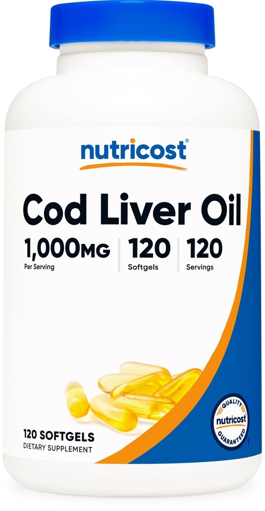 Nutricost Cod Ulei de ficat 1000mg, 120 Softgels - fără GMO & Gluten