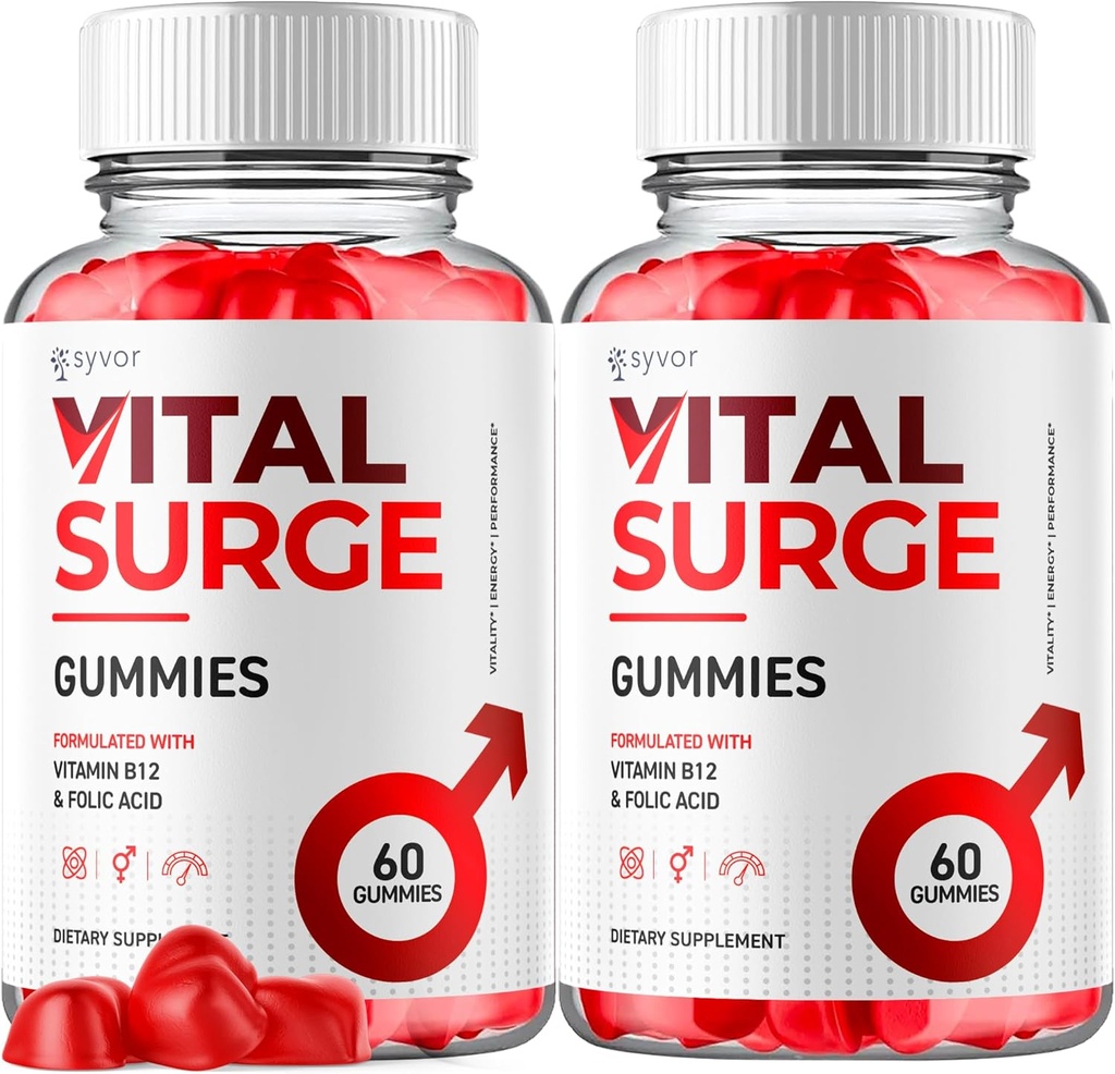 (2 ambalaj) Gummie Vital Surge, Vital Surge Puterea maxima 1000MG Advanced Supplement Gummies, VitalSurge Mens Detox Supliment, Vitasurge Gomitas Chews cu ingrediente naturale (120 Gummies)