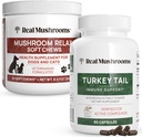 Ciuperci reale Turcia Coada pentru oameni (90ct) și ciuperci pentru animale de companie relaxa Chews (60 Chews) - Bundle pentru imunitate și relaxare - Vegan, non-GMO, Gluten-Free, Grain-Free Mushroom Extras Suplimente
