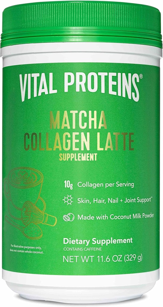 Proteine vitale Matcha Lattes, Matcha Green Tea Colagen Latte Powder, L-Theanine & Cafeina & MCTs - Suportarea par sanatos, piele, unghii - Original