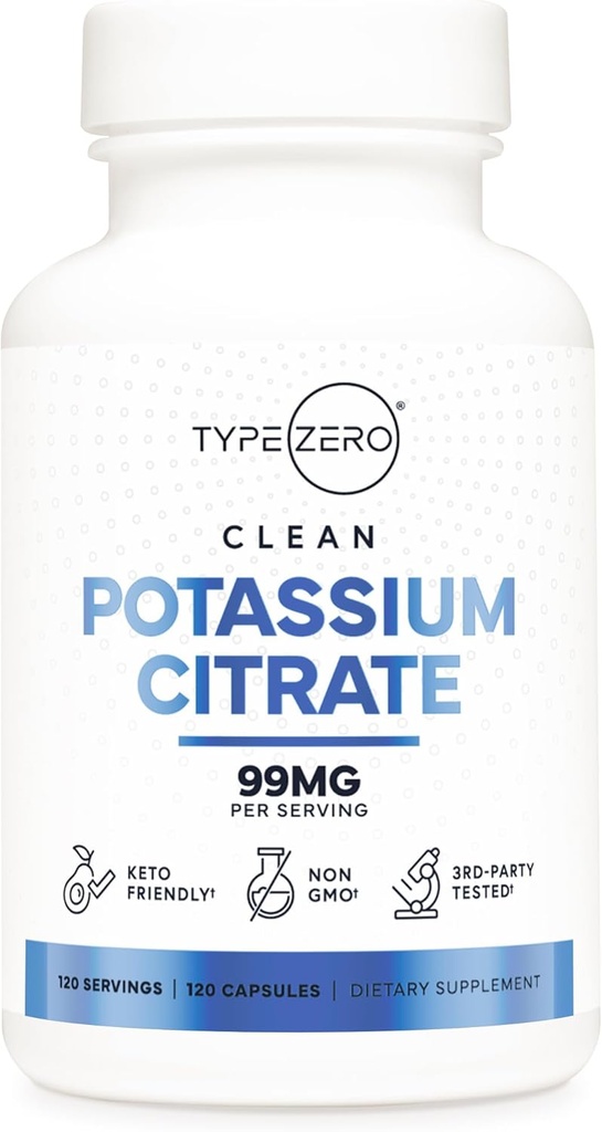 Tip Zero Citrat de potasiu (99mg, 120 capsule) - Gluten gratuit, non-GMO