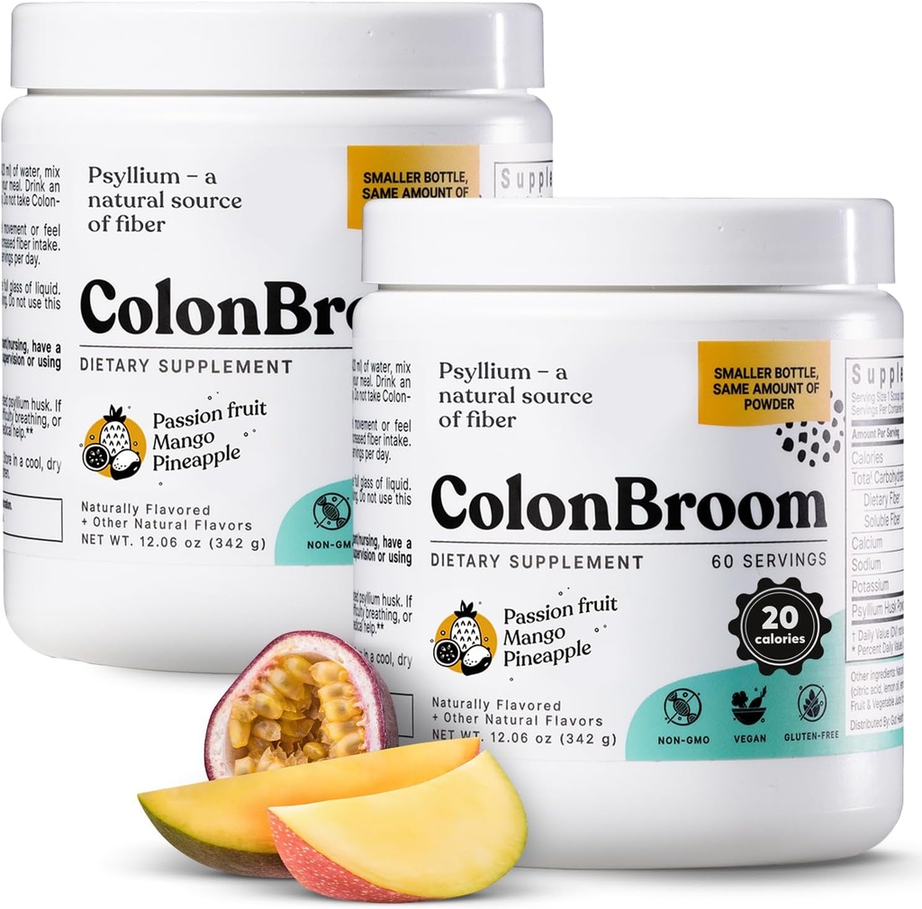 ColonBroom Psyllium Husk Powder (Fructe Tropicale, 120 de serviri) - Colon Cleanse pentru Bloating Relief & Gut Health - Colon Broom Fiber Powder Drink - Vegan, Gluten Free Fiber Powder Supliment