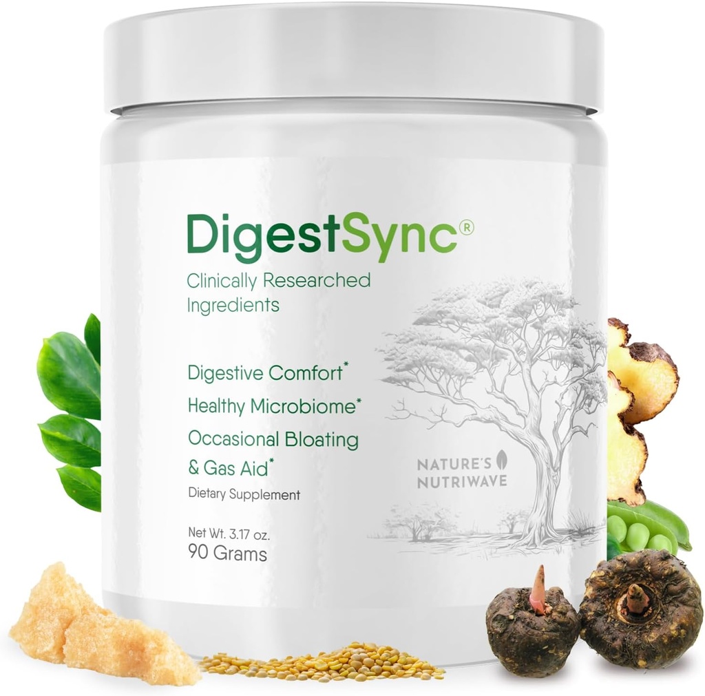 DigestSync Digestion Supplement for Gut Health - Natural Powder for Digestive Support, Blooting Relief for Women & Men, 100% Natural Green Powder - 1 lună de aprovizionare