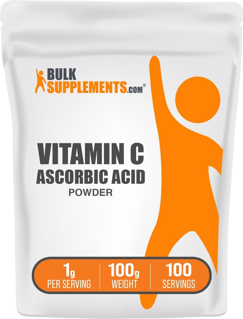 BulkSupplements.com Pulbere acid ascorbic - vitamina C Supliment, pentru suport imunitar - Acid ascorbic Grad alimentar, gluten gratuit, 1g per Serving, 100g (3.5 oz) (Pachetul de 1)