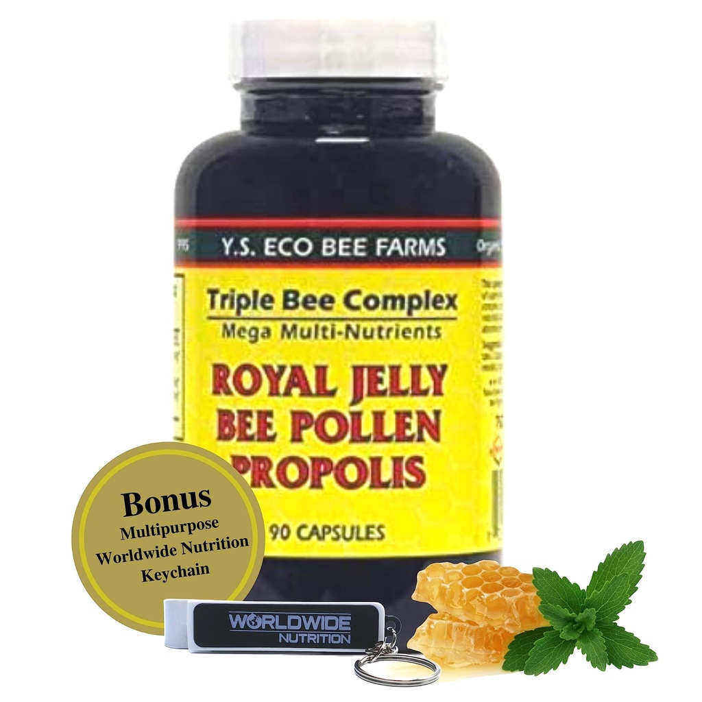YS Organics Triple Bee Complex, Royal Jelly, Bee Polen, Propolis - Puterea naturii ambalate în 90 capsule cu bonus la nivel mondial nutritie Multi scop Key Chain