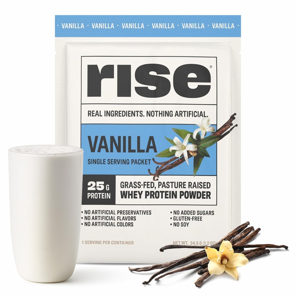 Rise Grass-Fed Pudră de proteine de origine albă - Până la 25 g Proteină fără arome artificiale, culori, sau conservanți - fără zahăr, gluten-free, soia gratuit (Single Serving, 1 pachet)