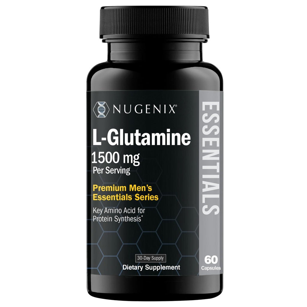 Nugenix Essentials L-glutamină, 1500 mg 100% L-glutamină acid botanic, Sinteza proteică, suportă funcţia celulară, 60 capsule