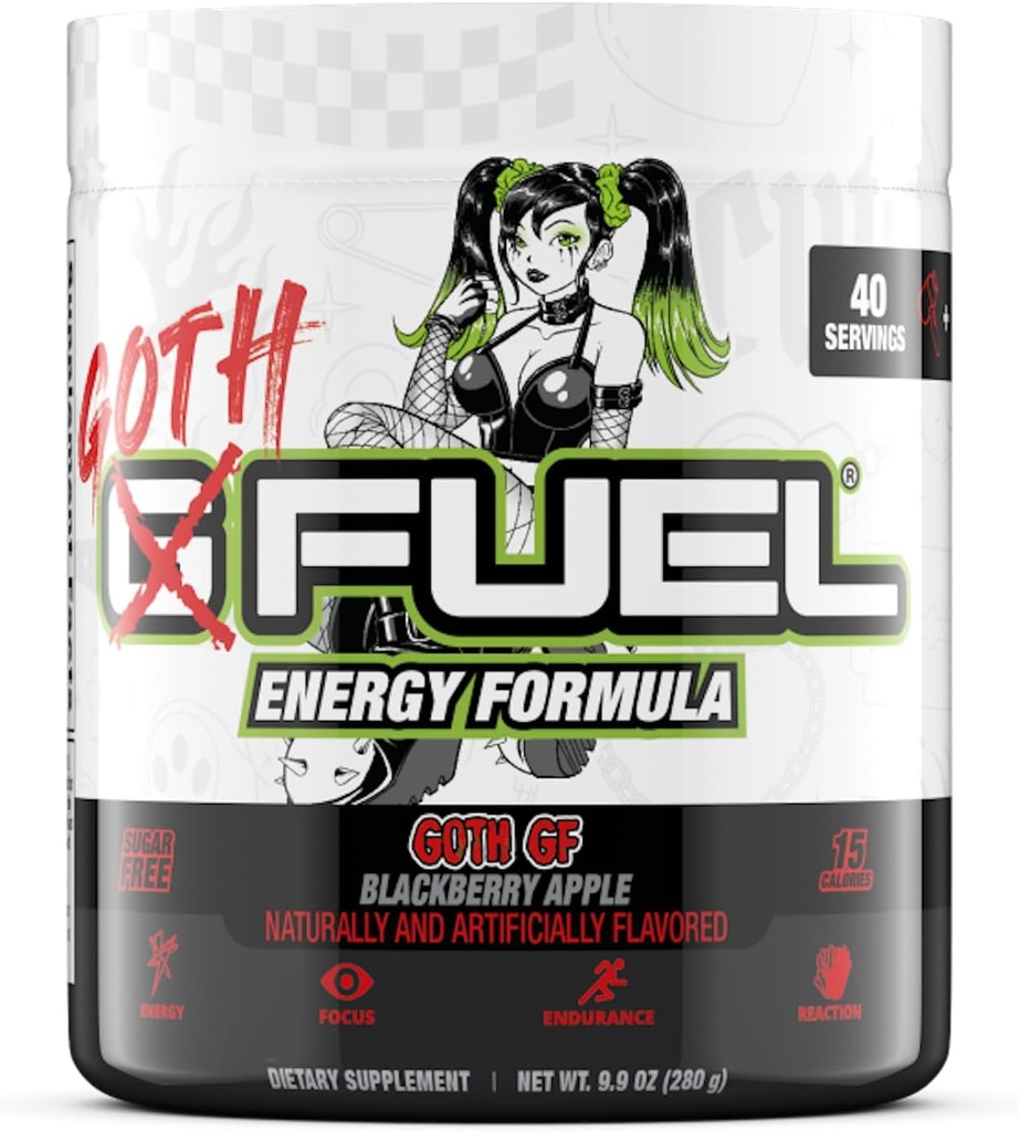 G G GG GF Energetic Drink Powder, Pre Workout Caffeine Powder, Energetic Powder Drink Mix for Gaming, Sugar Free Focus Amino, Vitamina + Antioxidanti, 9,9oz (Blackberry Apple, 40 Servings)