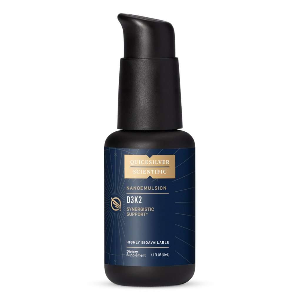 Quicksilver Scientific Nanoemulsified D3K2 - Vitamină lichidă emulsionată D3 + K2 MK7 Supliment lipozomal pentru inimă, sănătate osoasă + suport imunitar - 2500UI bioactiv pentru absorbție îmbunătățită (1,7oz/50ml)