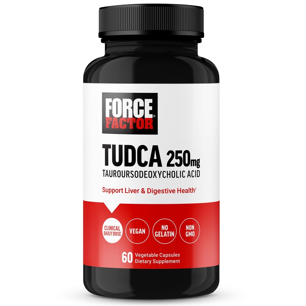 Force Factor TUDCA Supliment de suport hepatic, Sare puternica Bile pentru sanatatea vezicii biliare si sanatatea ficatului, Acid tauroursodeoxicolic, Doza clinica, Vegan prietenos, Non-GMO, 60 Capsule vegetale