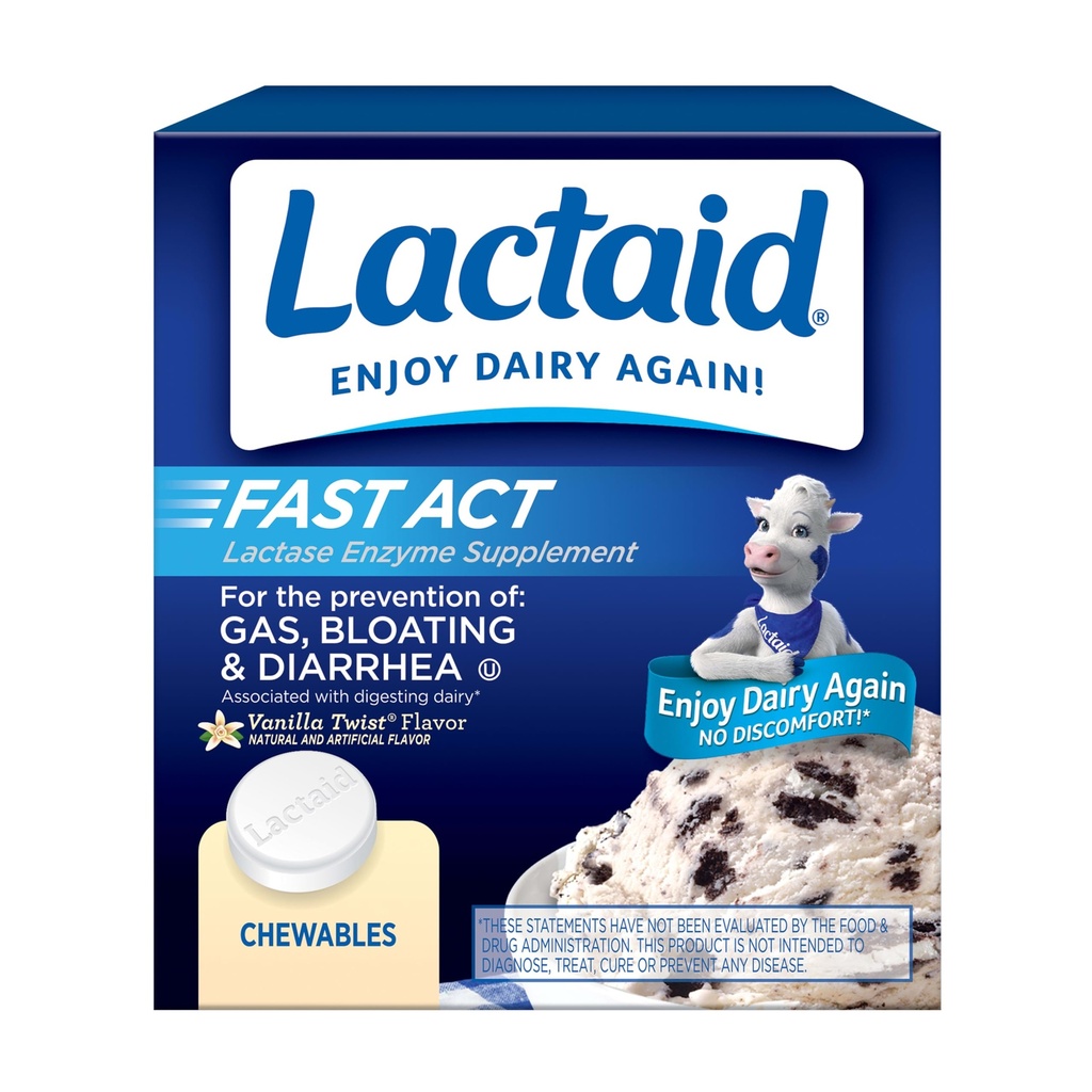 Lactaid Act Rapid Lactoza Intoleranţă Intolerabile cu Enzime de lactază naturală pentru prevenirea gazelor naturale, balonare şi diaree datorită sensibilităţii la lactoză, On-the-Go, Vanilla Twist Flavor, 60 x 1 ct