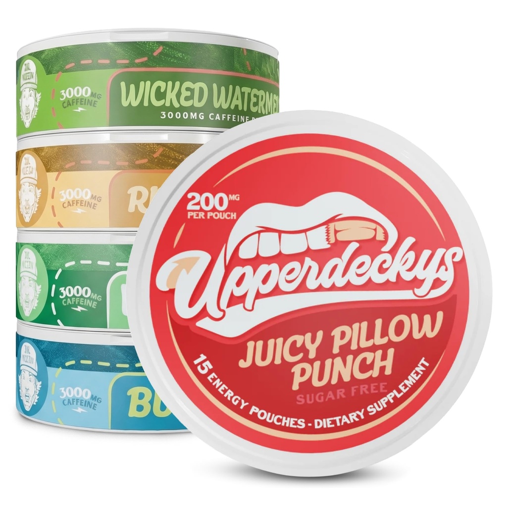 Upperdeckys Caffeine Energy Poches - 200mg Cafeina Supliment pentru energie și focus - Multi-Pack Nicotine gratuit Gym Suplimente pentru bărbați și femei - Fără Jitters, Nu Crash & Dip Alternative - 5 Pack