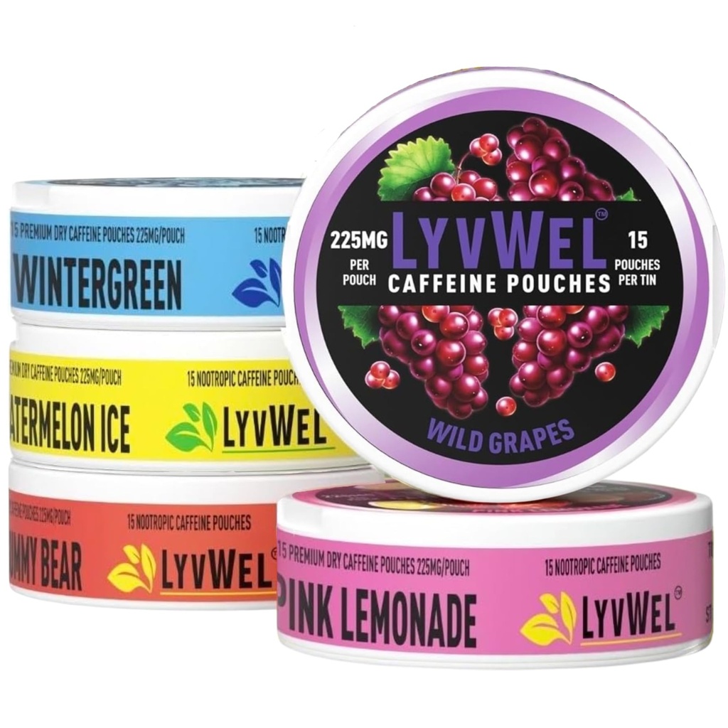 LyvWel 225mg Cafeine Cafeine Energie pungi 