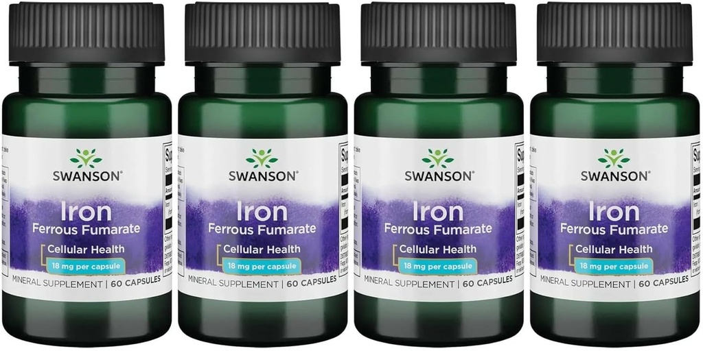 Swanson Iron (Ferrous Fumarate) - Suplimentul mineral de promovare a suportului energetic - Formula de înaltă concentrare Asistă la Livrarea oxigenului & Acid gras Metabolism 60 gels (4 ambalaj)