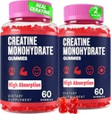 Creatina Monohidrat Gume pentru femei si barbati, Taurina & B6, Creatina masticabila Gume de antrenament pre pentru putere maxima si crestere musculara, energie, rezistenta, Creatura pentru barbati si femei - 2 sticle