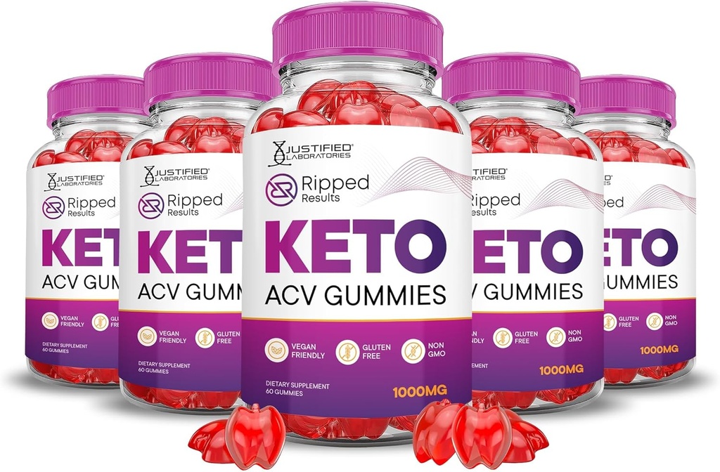 Laboratoare Justifiate (5 Pack Rezultate Ripped Keto ACV Gummies Advanced Formula 1000MG Rezultate rupte Formulat cu rodie Beet Juice Powder B12 Vegan Non OMG 300 Gummys