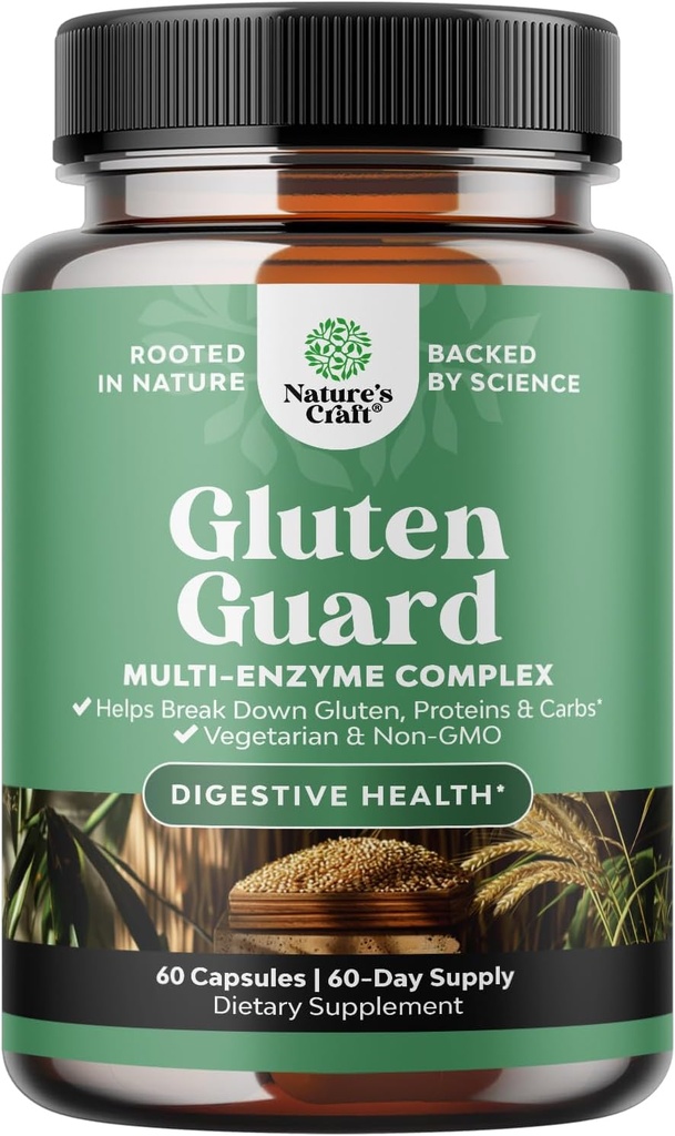 Enzime digestive gluten rapide pentru intoleranţă - enzime digestive gluten pentru femei şi bărbaţi pentru debloat cu DPP IV Blend Plus Lipase Amylase Bromelain pentru suport pentru sănătate şi digestiv - 60 Ct