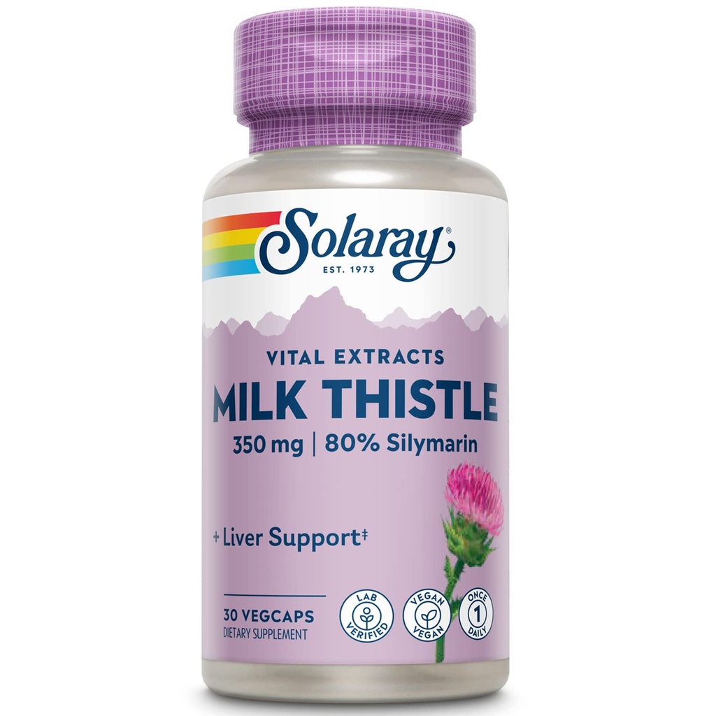 SOLARAY Milk Thistle Seed Extract 350 mg Garantat pentru a conţine 80% Silymarin, Suport Tradiţional Ficat, Vegan & Lab Verified for Quality, 60 Day Money-Back Guarantee, 30 Servings, 30 VegCaps