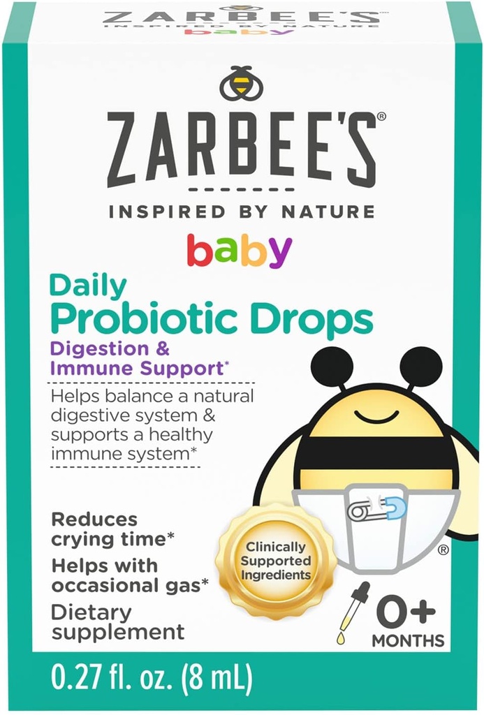 Picături probiotice pentru copii Zarbee, Daily Digestive + Suport imun, nou-născuți și în sus, 0.27 Fl Oz
