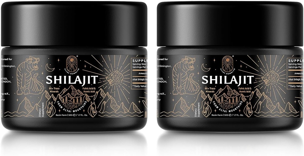 Shilajit Resin with Fulvic Acid & Trace Minerals, Original Siberian Shilajit Pure with 85+ Humic Acid Supplement for Energy & Immune System - 100 Serving / 50g (2 Pack), Gel