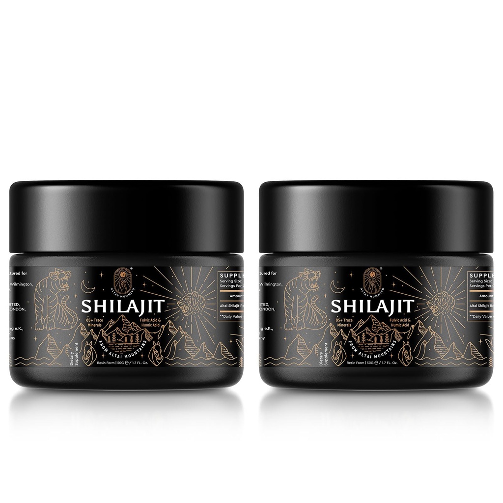 Silajit Resin cu acid fuzilic & Trace Minerals, Original Siberian Shilajit Pure cu 85+ Humic Acid Supplement for Energy & Imune System - 100 Serving / 50g (2 Pack), Gel