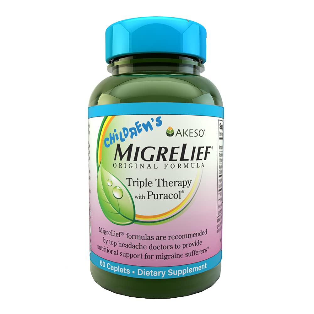 MigreLief® pentru copii - Terapie triplă cu PuracolTM - Suport nutriţional pentru bolnavii de migrenă pediatrică - 60 Caplete/1 lună de aprovizionare