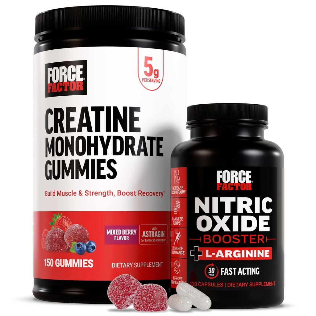 Gumele de Creaţie a Factorului de Forţă, 5 Grams Creatin Monohidrat, Berry mixt, 150 Gummies, 30 Servings Nitric oxid Booster, Formula cu acţiune rapidă cu L-Arginină, 120 Capsule