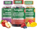 Ciuperci de ciuperci Gummy 3-Pack Bundle, Lion's Mane, Cordyceps & Reishi Gummies pentru adulți - ciuperci Gummies susține sănătatea creierului, sănătatea gutei, energie și wellness zilnic - 180 Serviri