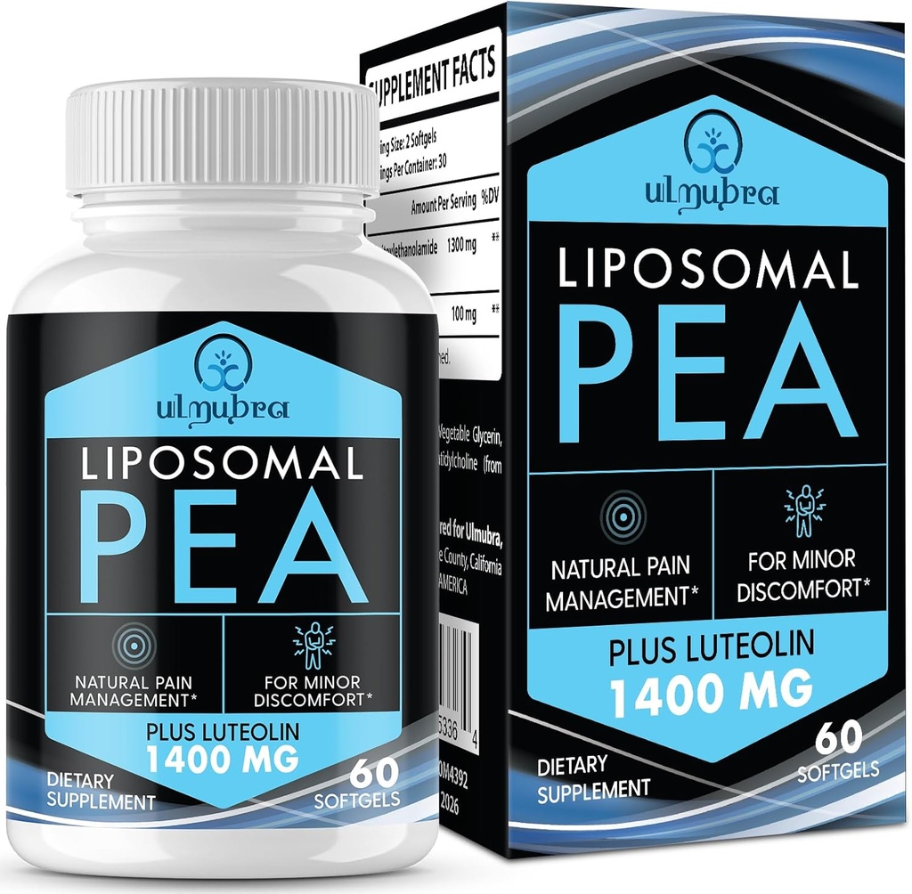 Liposomal Palmitoylethanolamide 1300 MG Plus Luteolin 100 MG, Superior Absorption, Micronized Pea Supplement for Discomfort Management, 60 Softgels