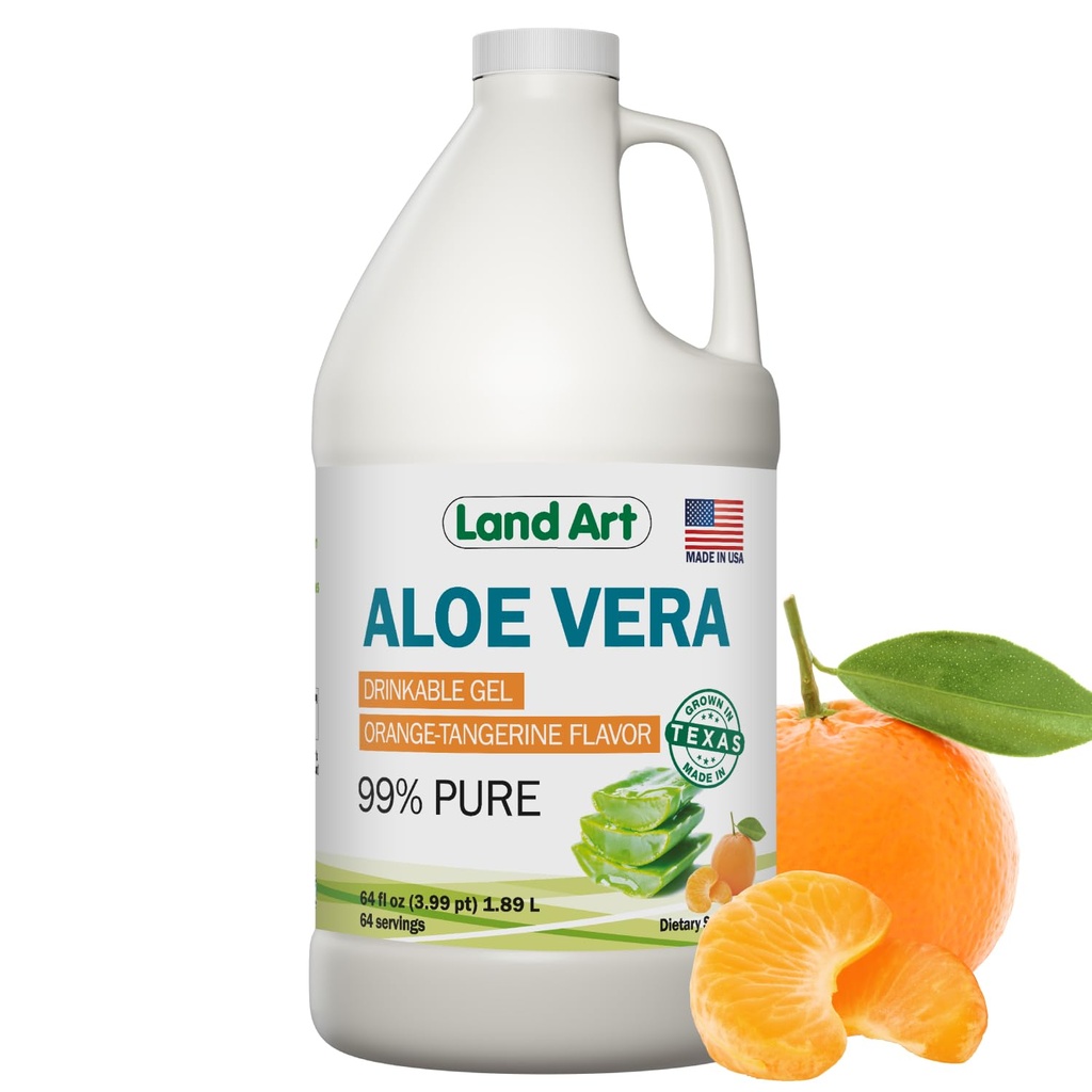 Gel pur Aloe Vera Drinkable - Orange Mandarine aravut - file interior rece-processed - din frunze proaspete organice din Texas - pentru arsuri la stomac - Reflux acid - 64 fl oz