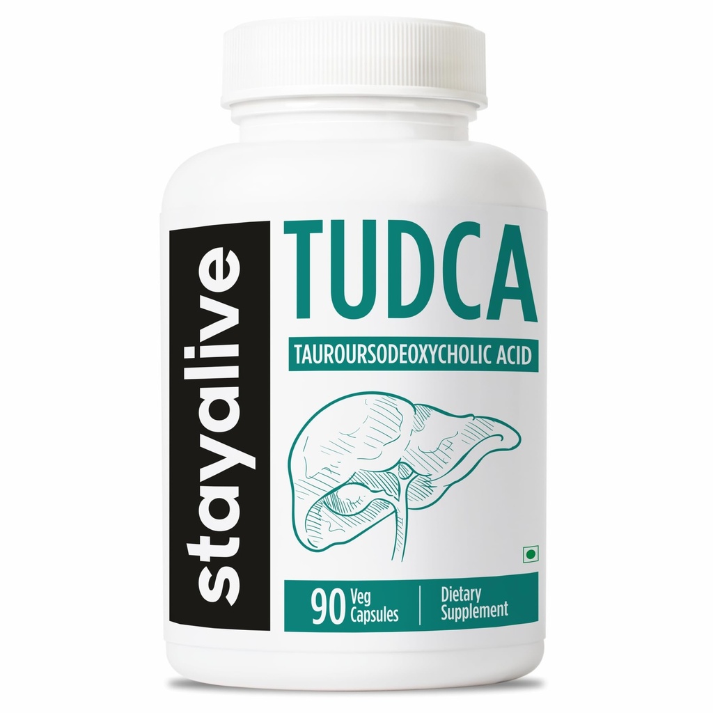 STAY ALIVE TUDCA Capsule 500mg, Sare bile de acid tauroursodeoxicolic, 90 Conte, Supliment gratuit non-GMO & Gluten pentru bărbați și femei