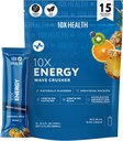 10X Health - Energy Wave Crusher - Energetic Drink with 200mg Caffeine, BCAAs, B Vitamins, Accelerated Absorbtion - Tropical Punch Pre-Greenout Drink - 15 Drink Mix Packets (Wave Crusher - Energy)