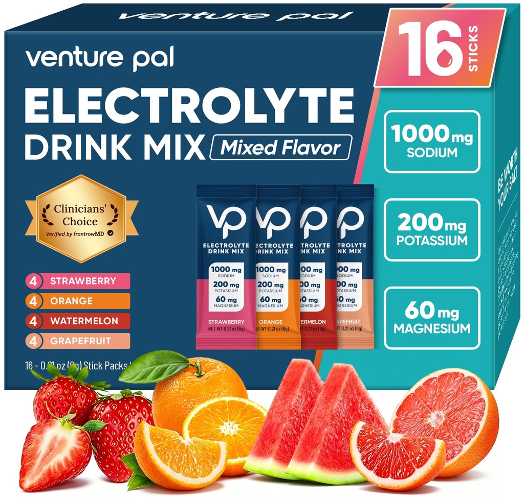 Venture Pal High Sugar Free Electrolytes Powder Packet - Pachete de hidratare cu vitamina, sodiu si potasiu 