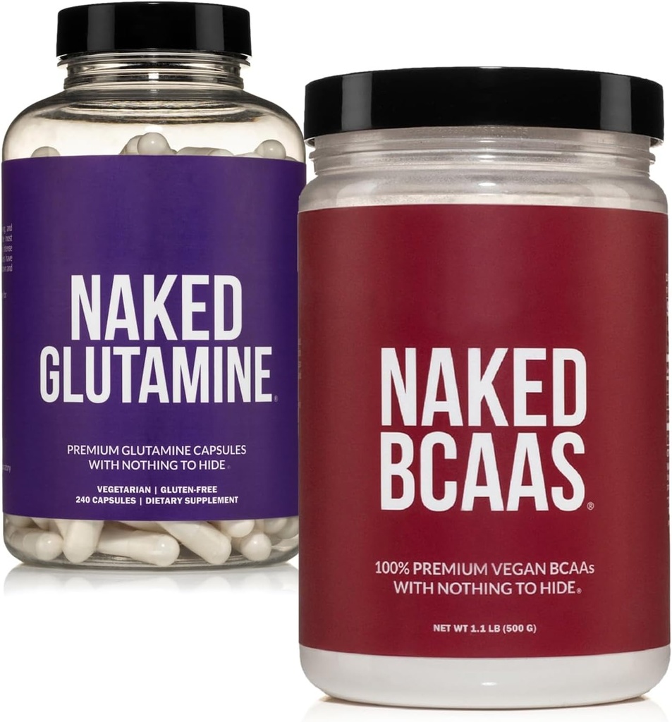 NUKED BCAAs 100 Sevings + Pure L-glutamină 240 capsule Bundle: non-GMO, gluten gratuit, recuperare musculară, nimic artificial